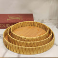 Natural Woven Round Serving Baskets & Tray Set