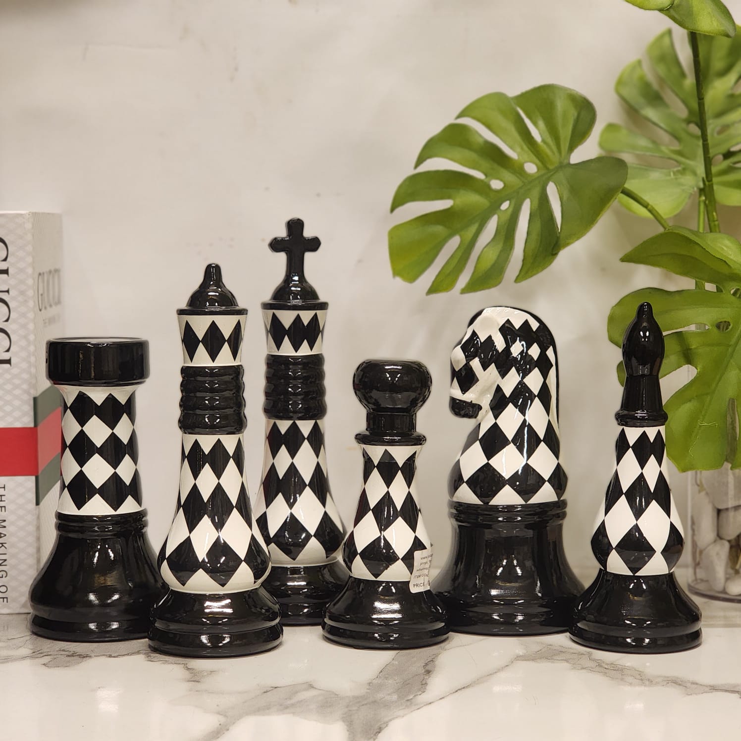 Oversized Harlequin Chess Piece Decor