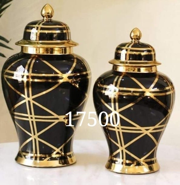 Black and Gold Geometric Ginger Jars