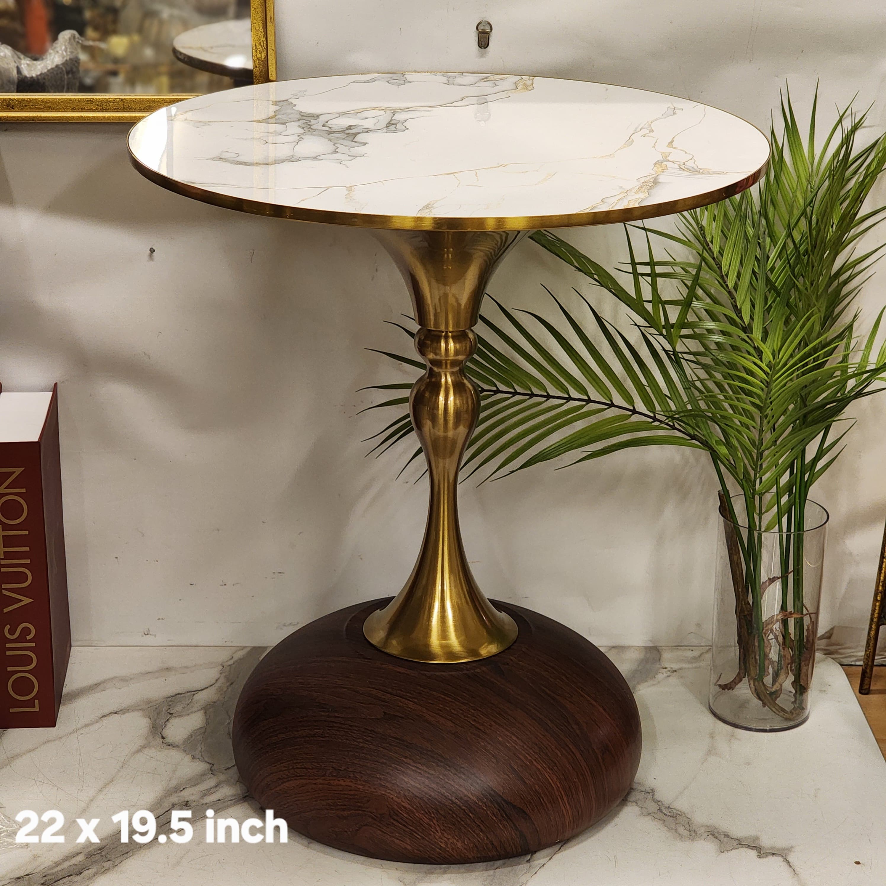Round Marble & Brass Pedestal Accent Table