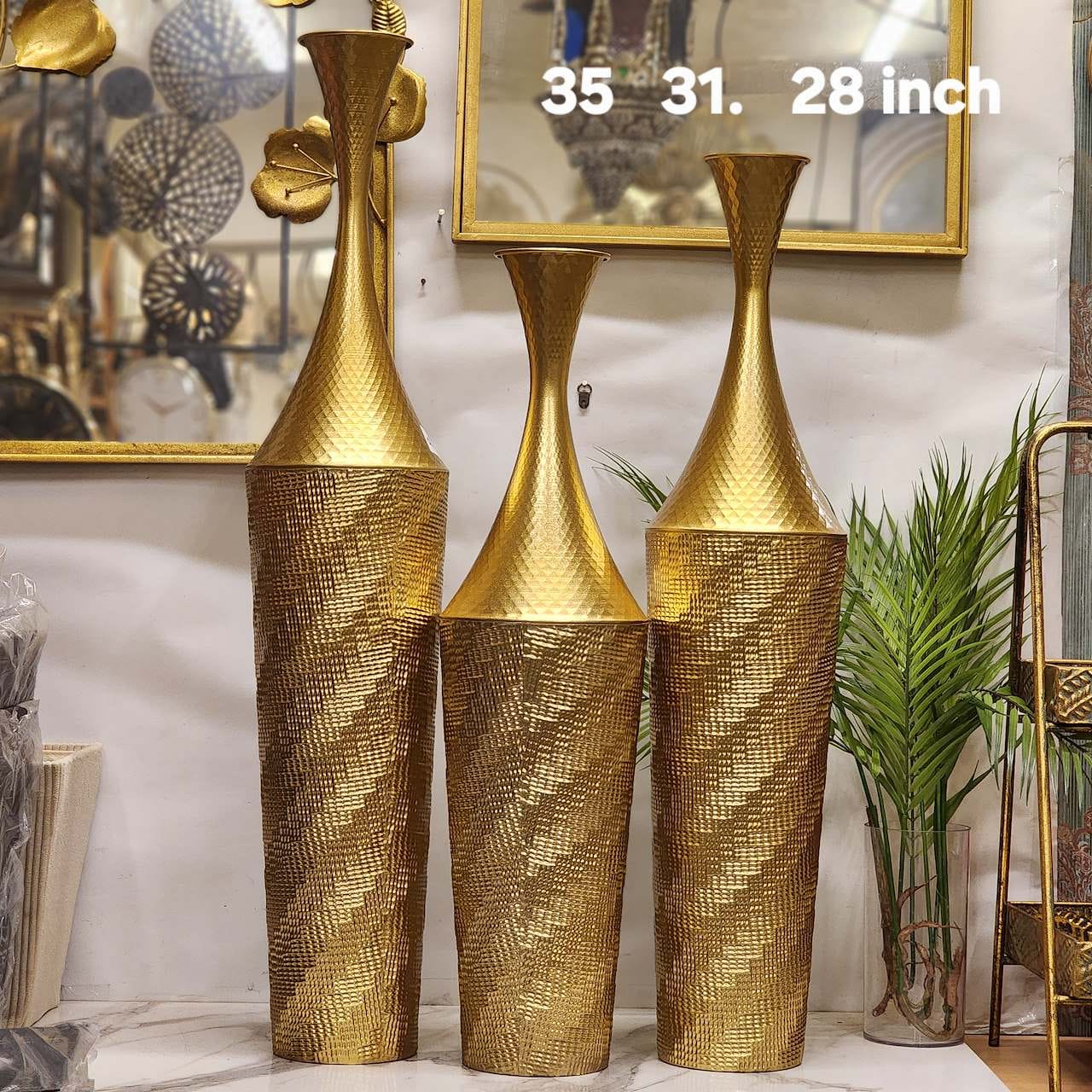 textured gold metal floor vases