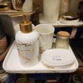 White and Gold Marble Ceramic Bathroom Accessory Set