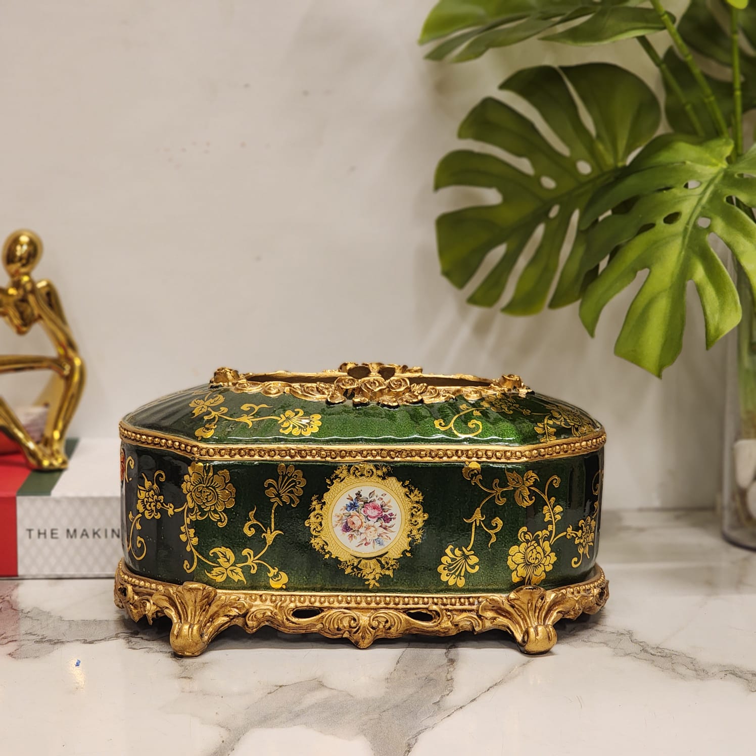 Antique-style Emerald Green Tissue Box Holder