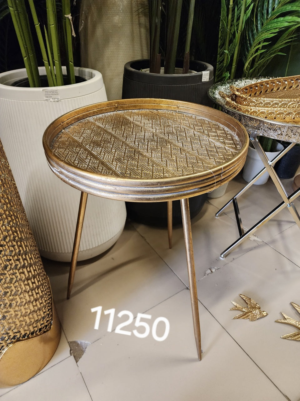 Gold Geometric Tray-Top Side Table