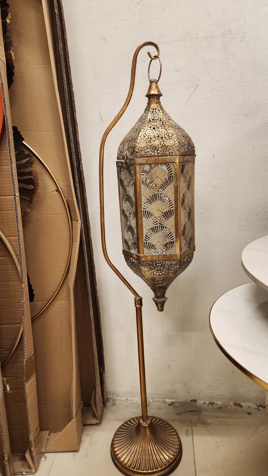 Moroccan-style floor lantern or a Hanging Pierced Metal Floor Lamp