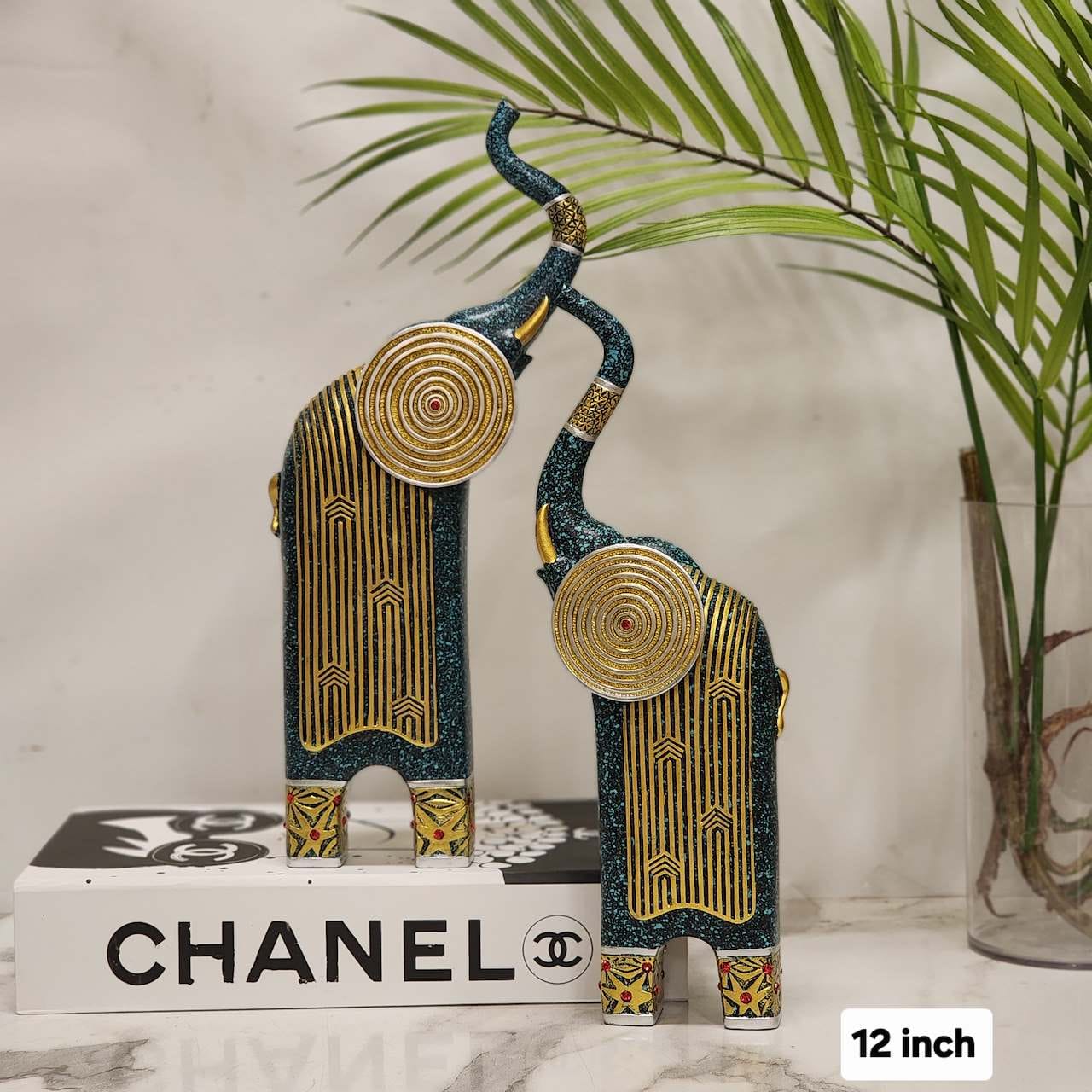 Nordic Geometric Elephant Pair Statue