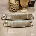 Set of 2 Hammered Metal Oblong Serving Trays with Handles