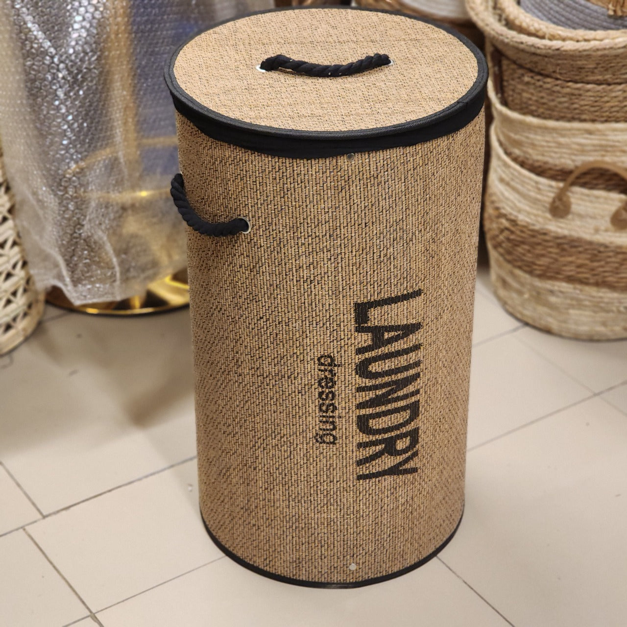 Bamboo Cylinder Laundry Hamper with Lid