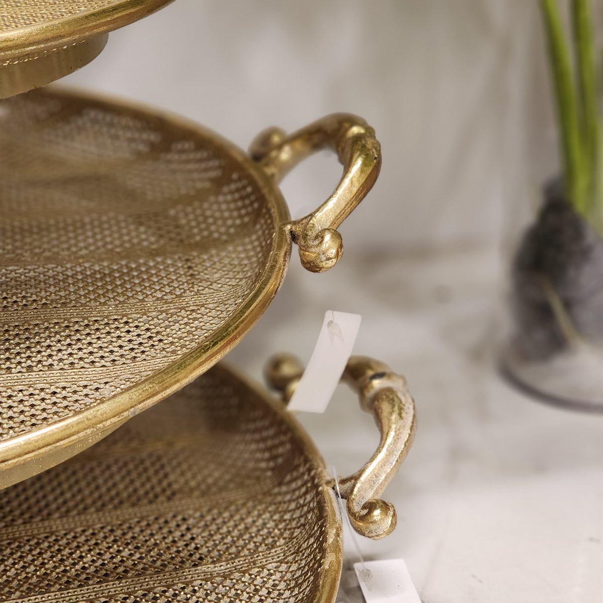 Gold Mesh Decorative Serving Tray Set