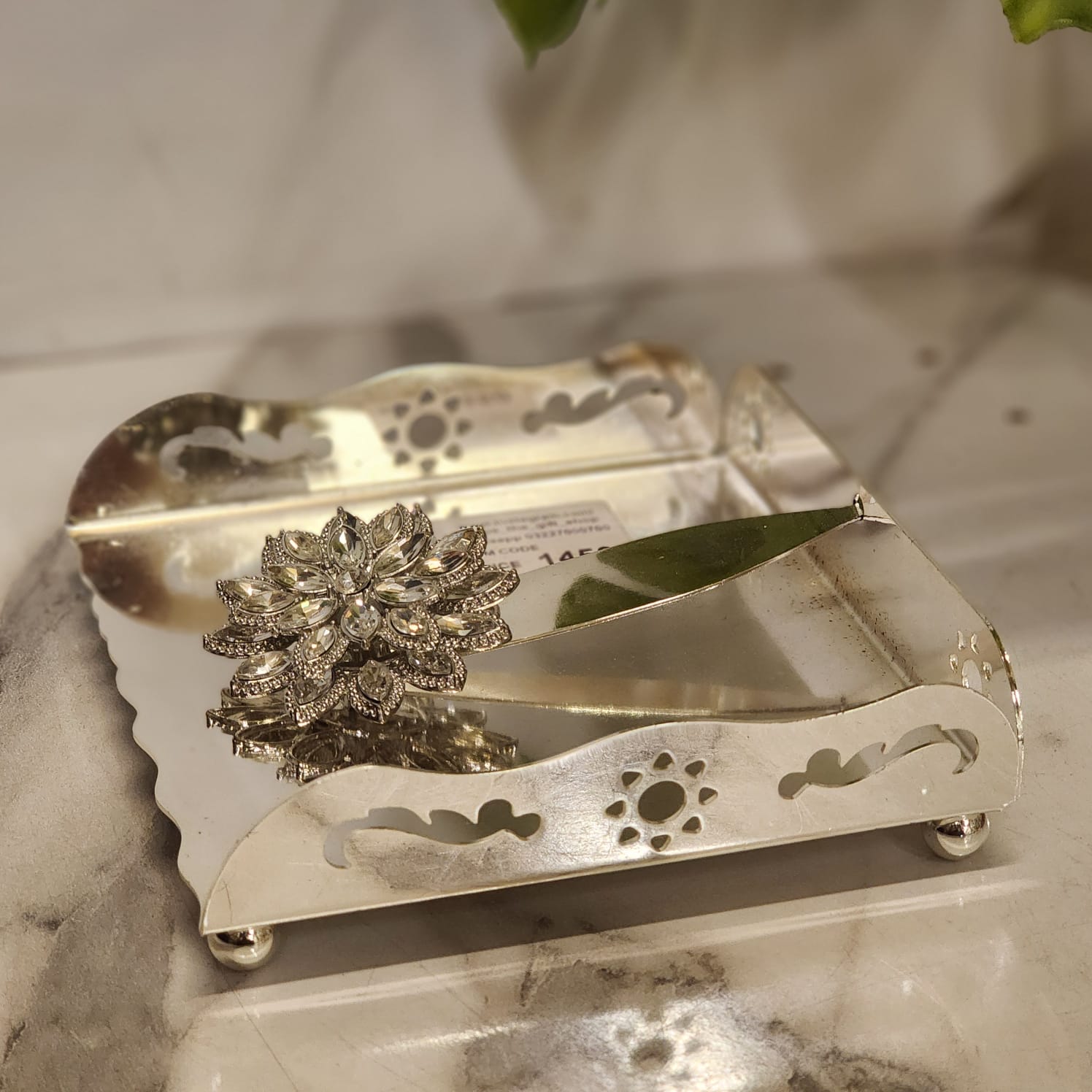 Silver Crystal Flower Napkin Holder
