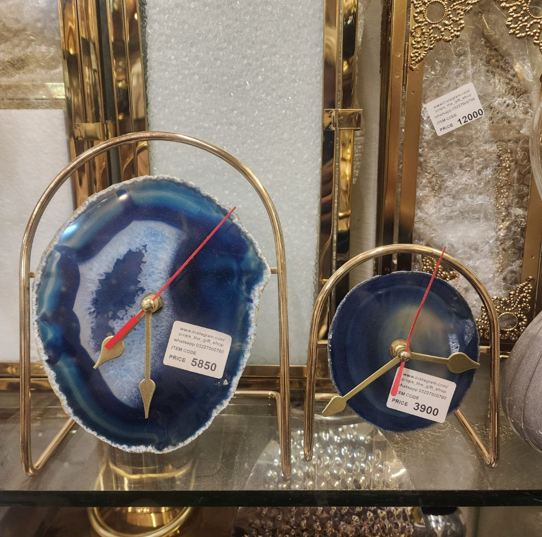 Props handmade blue natural agate gemstone desk clocks