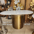 Marble Top Oval Dining Table with a Gold Pedestal Base