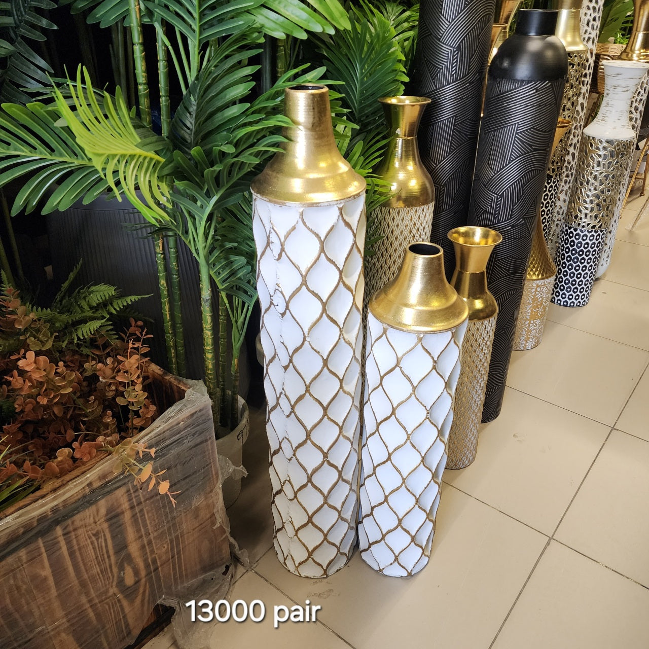 Tall Cylindrical Metal Floor Vases