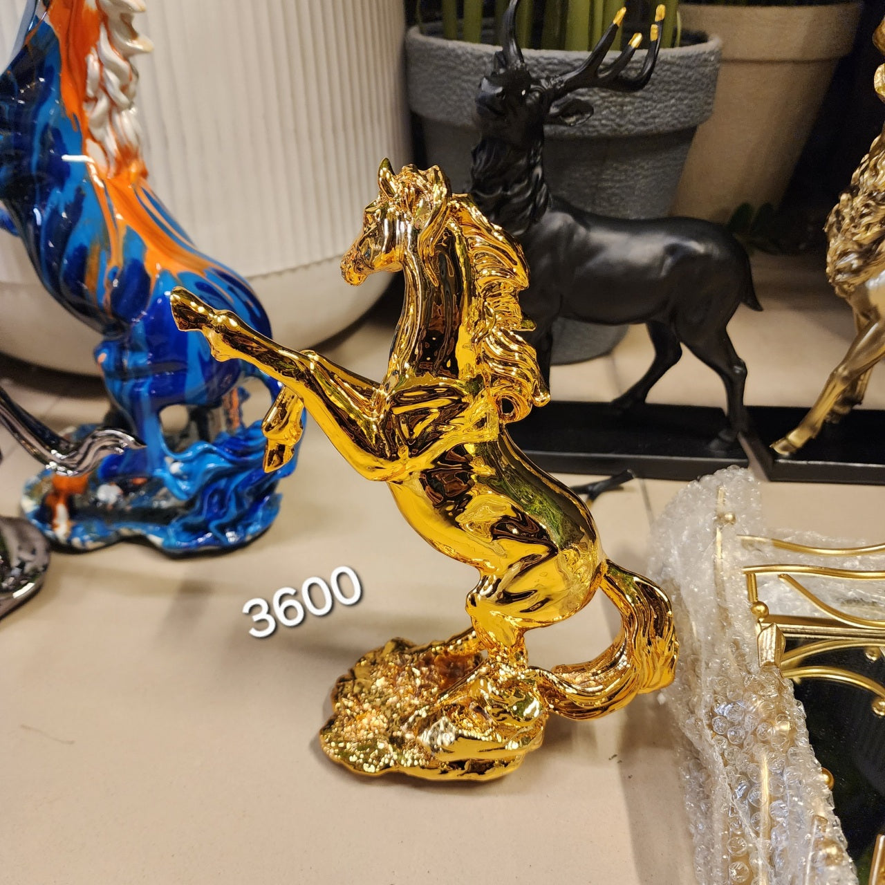 Rearing Golden Horse Statue