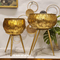 Gold Hammered Metal Tripod Planters