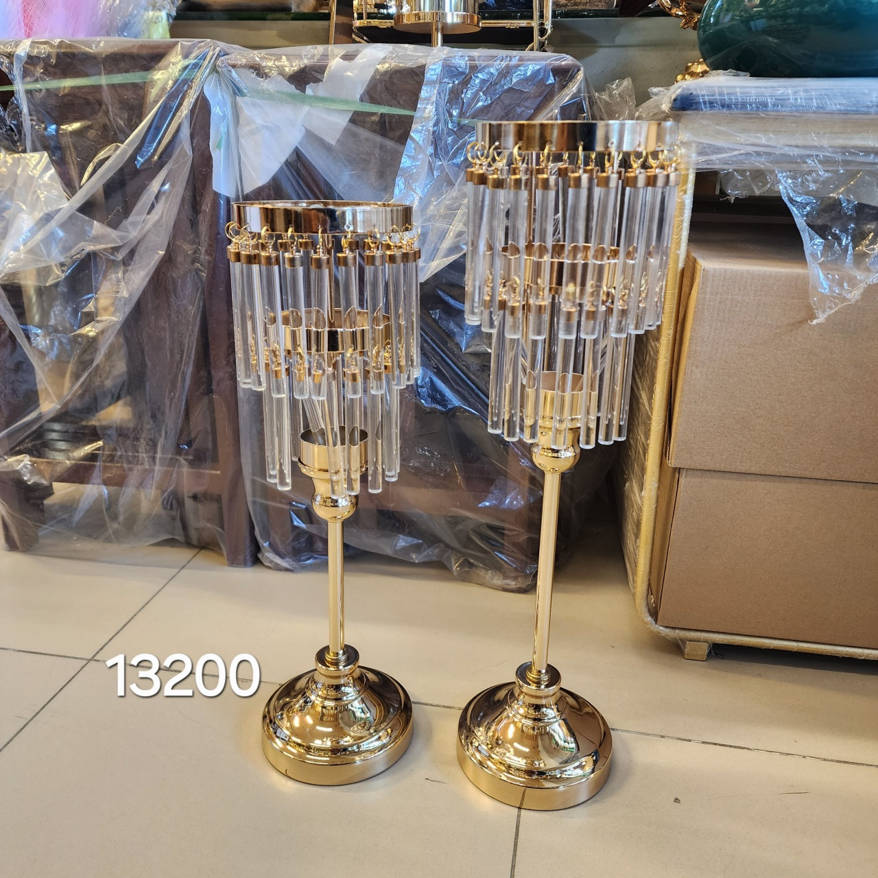 Tiered Crystal Rod Candle Holders