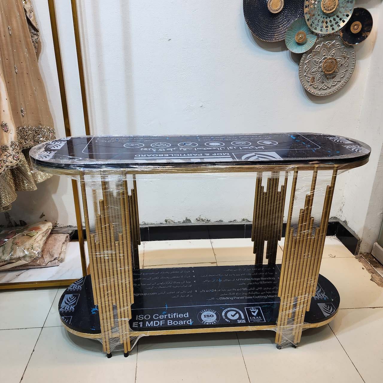 capsule-shaped console table