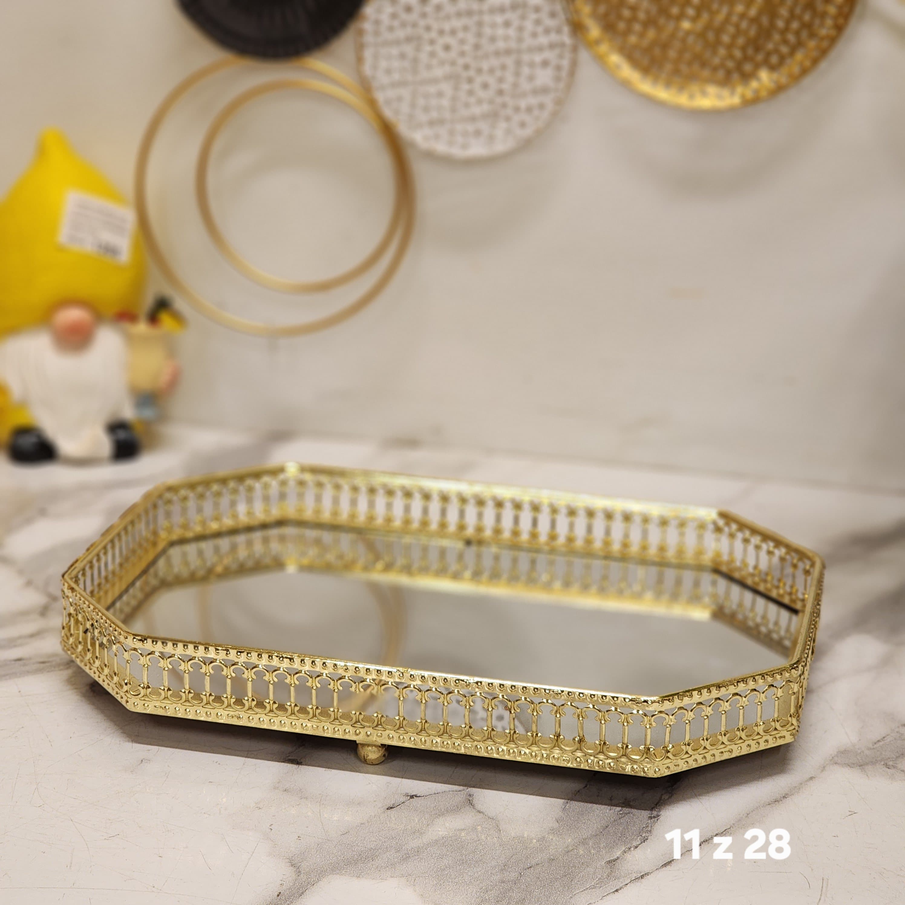 Octagonal Gold Mirrored Vanity Tray