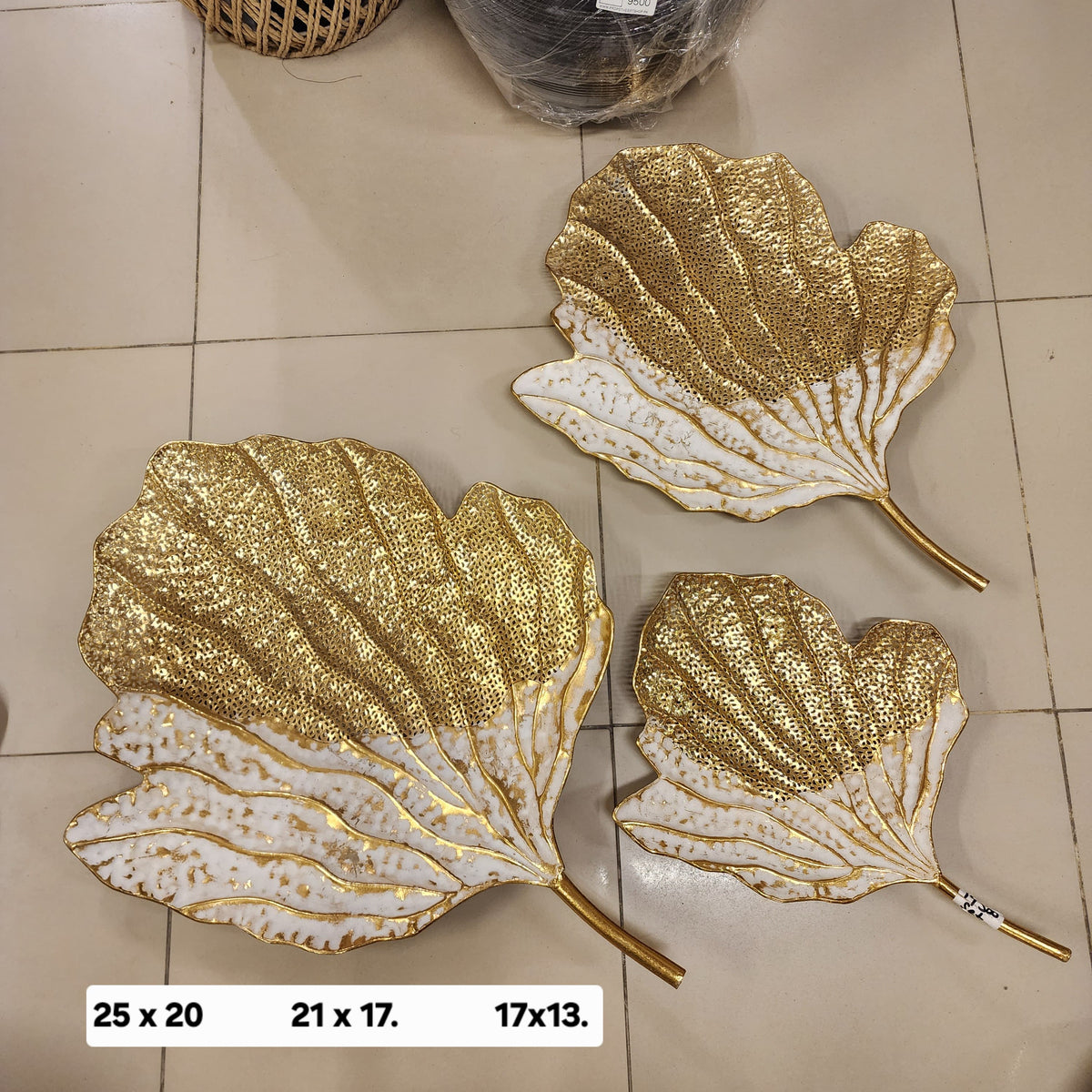Gold and White Ginkgo Leaf Decorative Platter