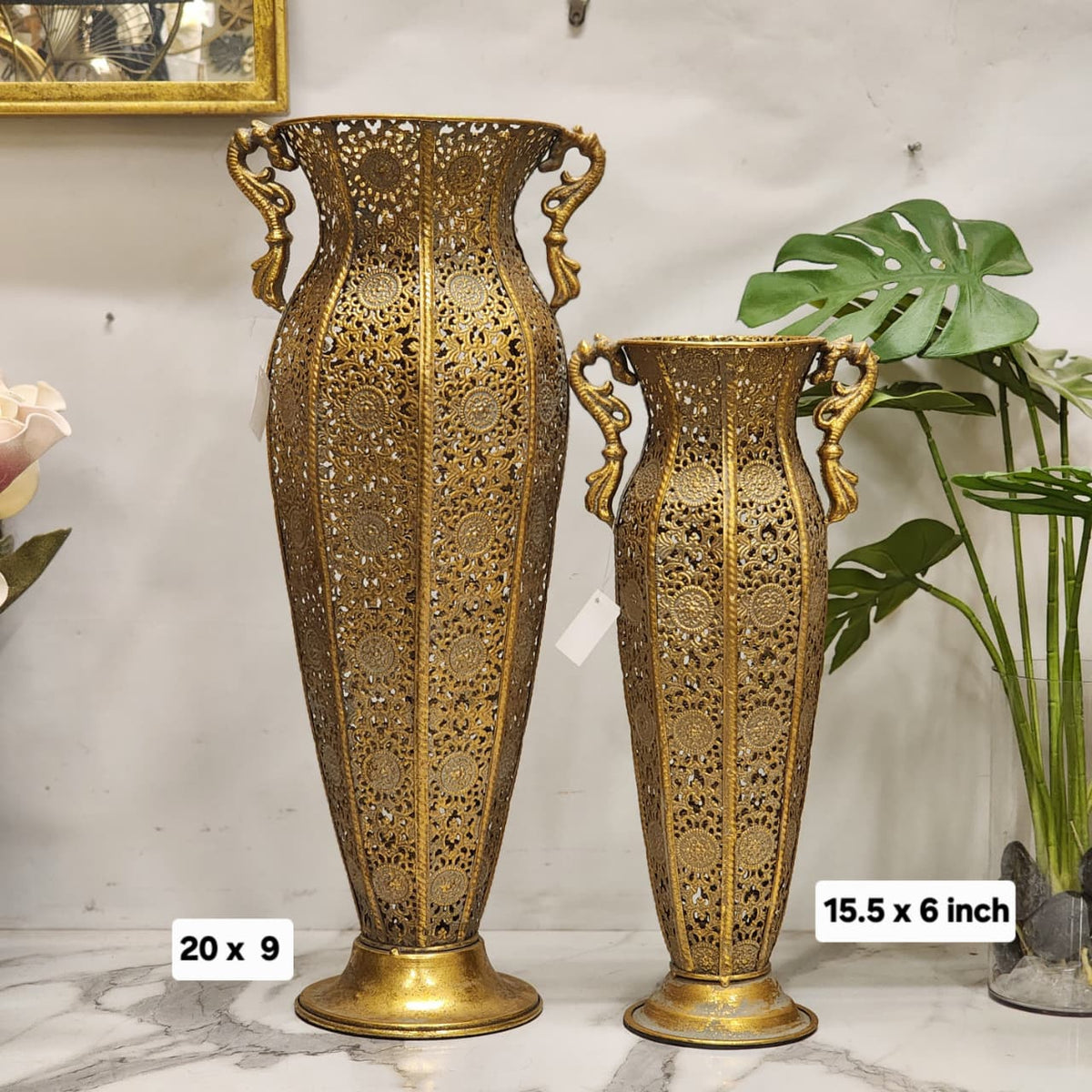 Perforated Brass Metal Floor Vases