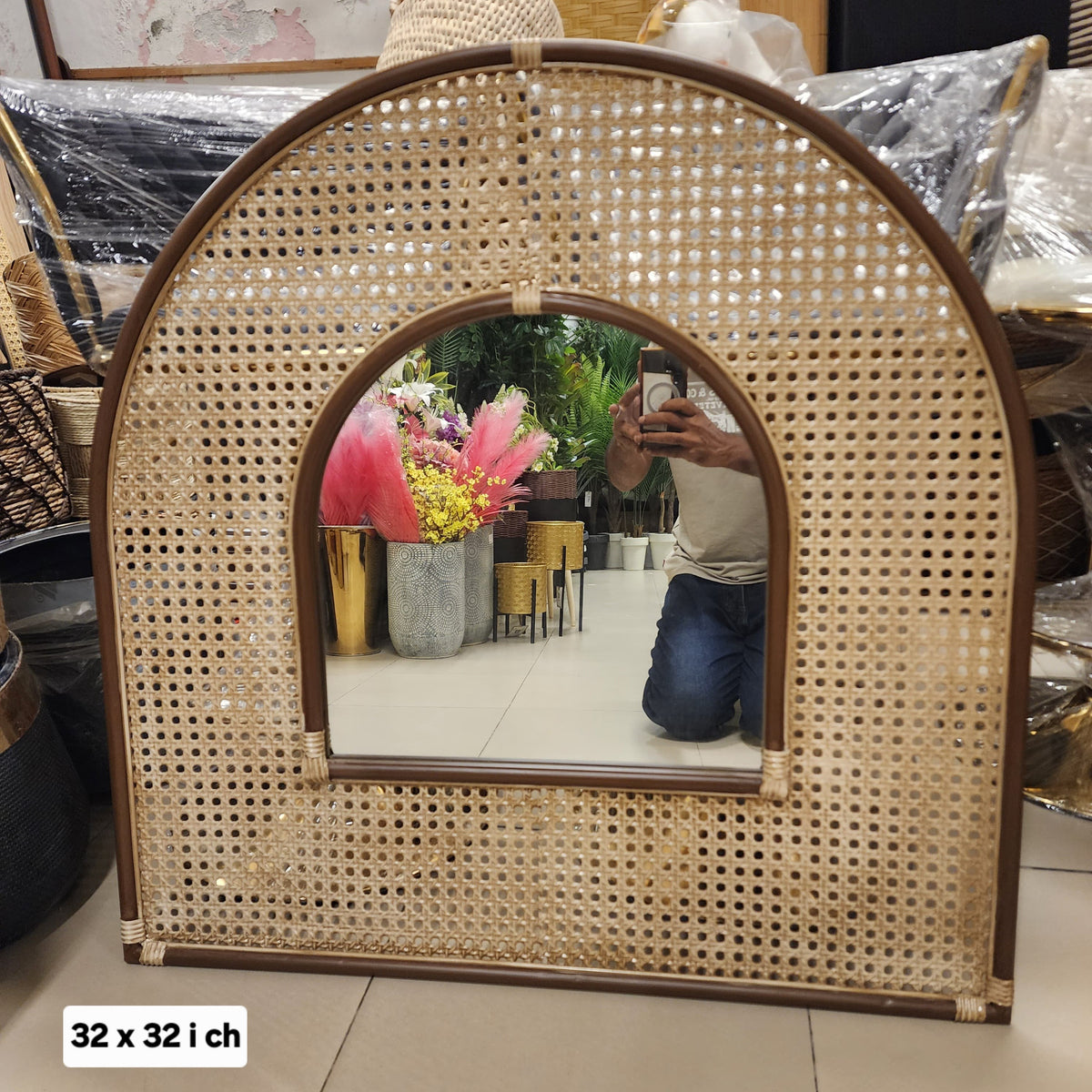 Rattan Arch Cane Webbing Mirror