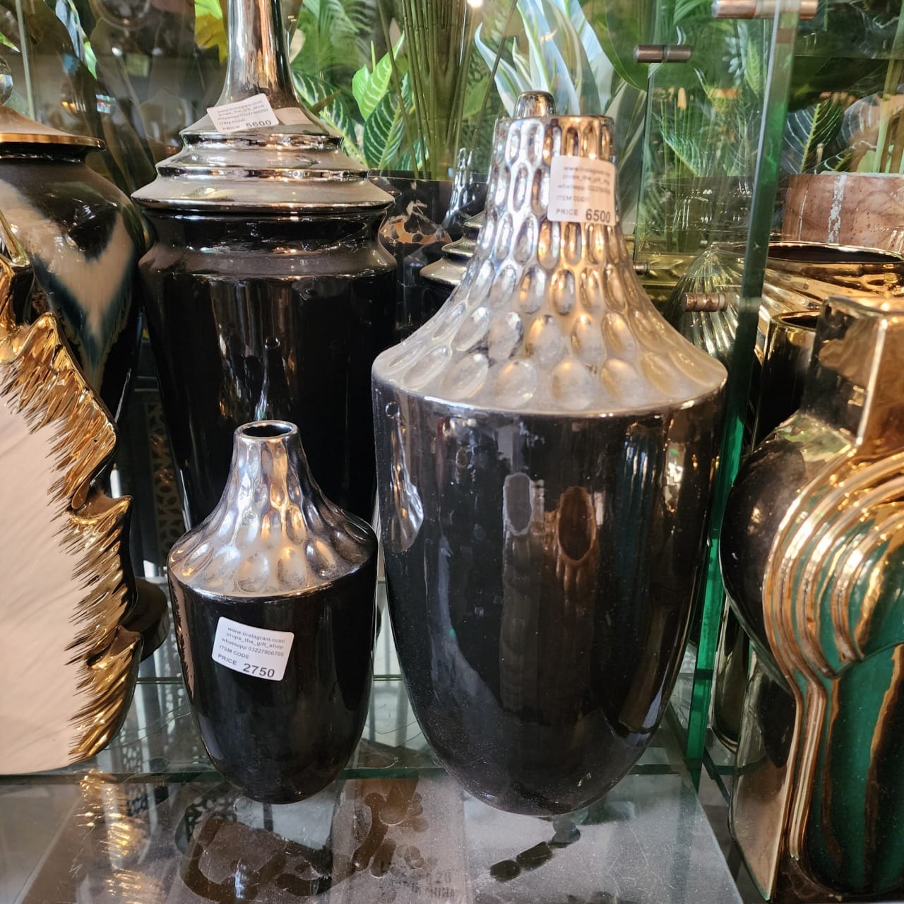 Contemporary Chrome and Black Ceramic Vases