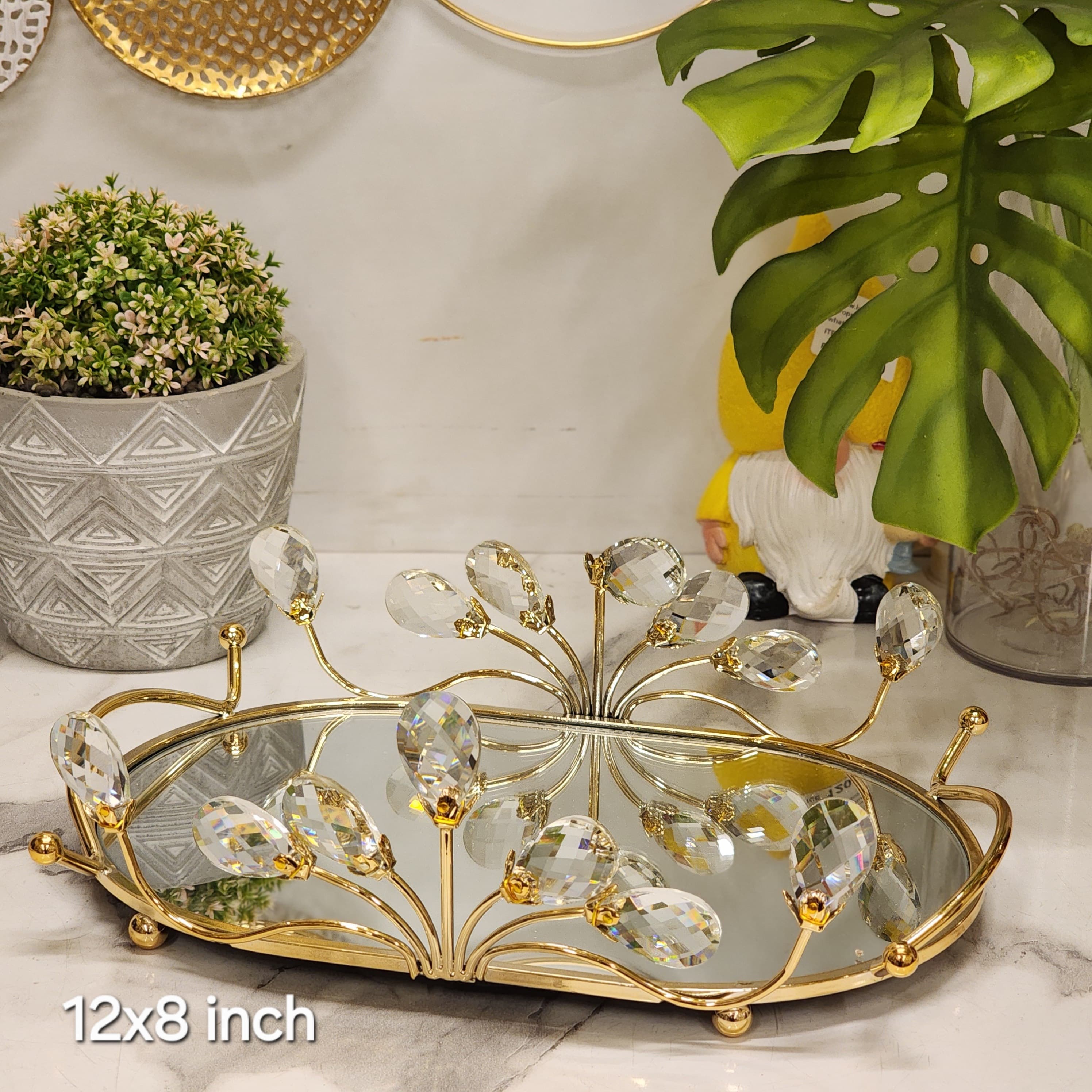 crystal-embellished mirrored vanity tray