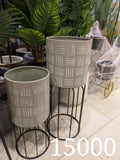 Embossed Geometric Metal Planters with wire pedestal stands