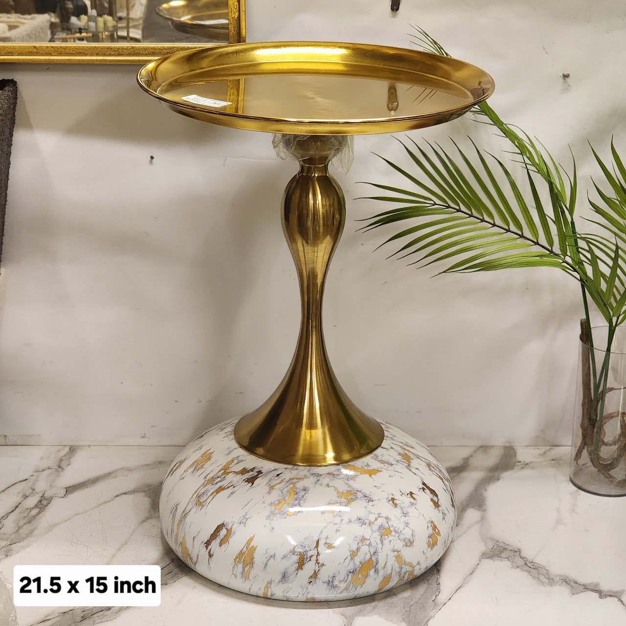 Modern Brass & Marble Pedestal Side Table