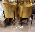 Gold Grid Pattern Metal Planters with Stands
