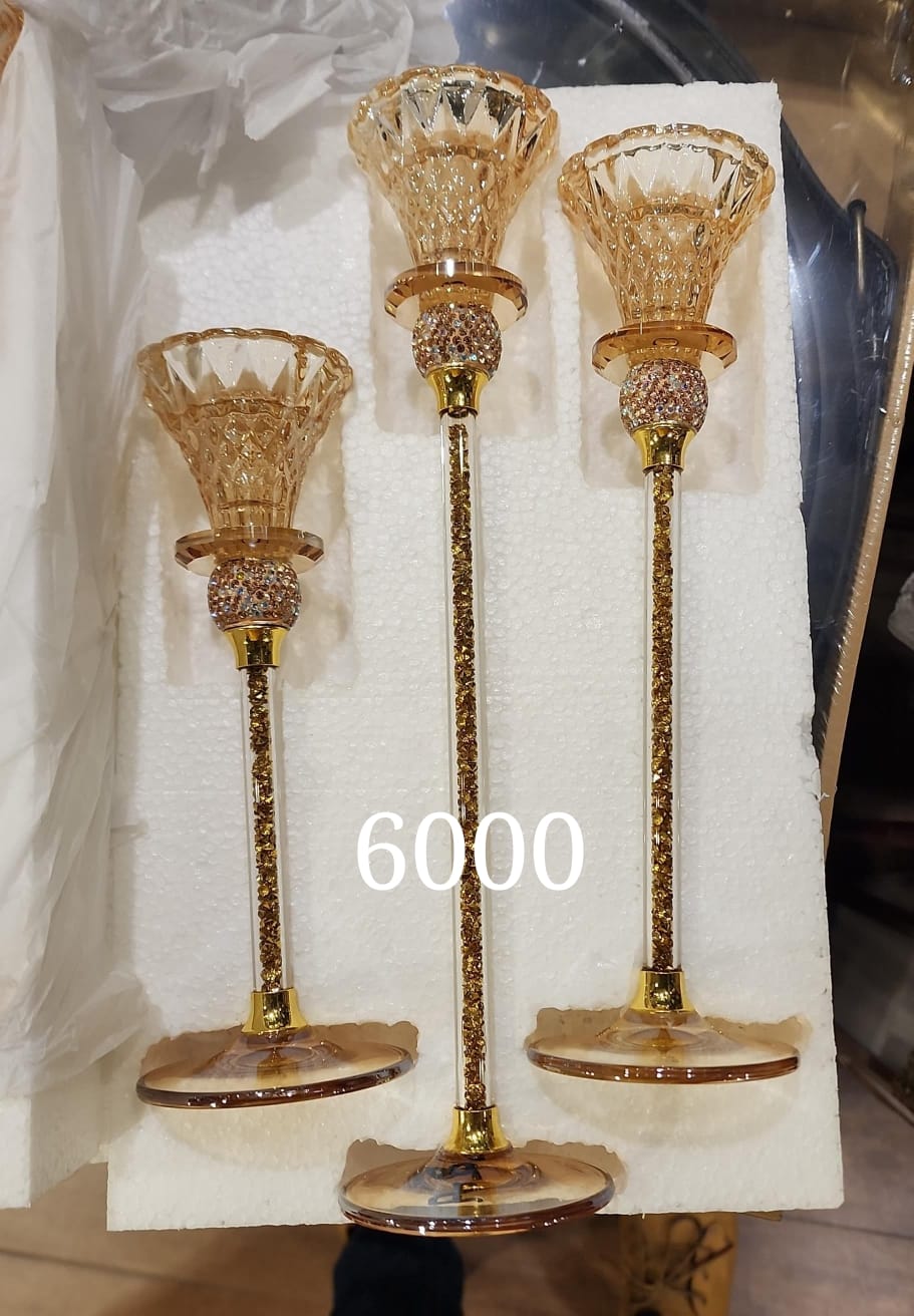 3-Piece Crystal and Rhinestone Candle Holder Set