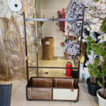 Standing Full-Length Mirror Coat Rack with Rattan Storage Bin