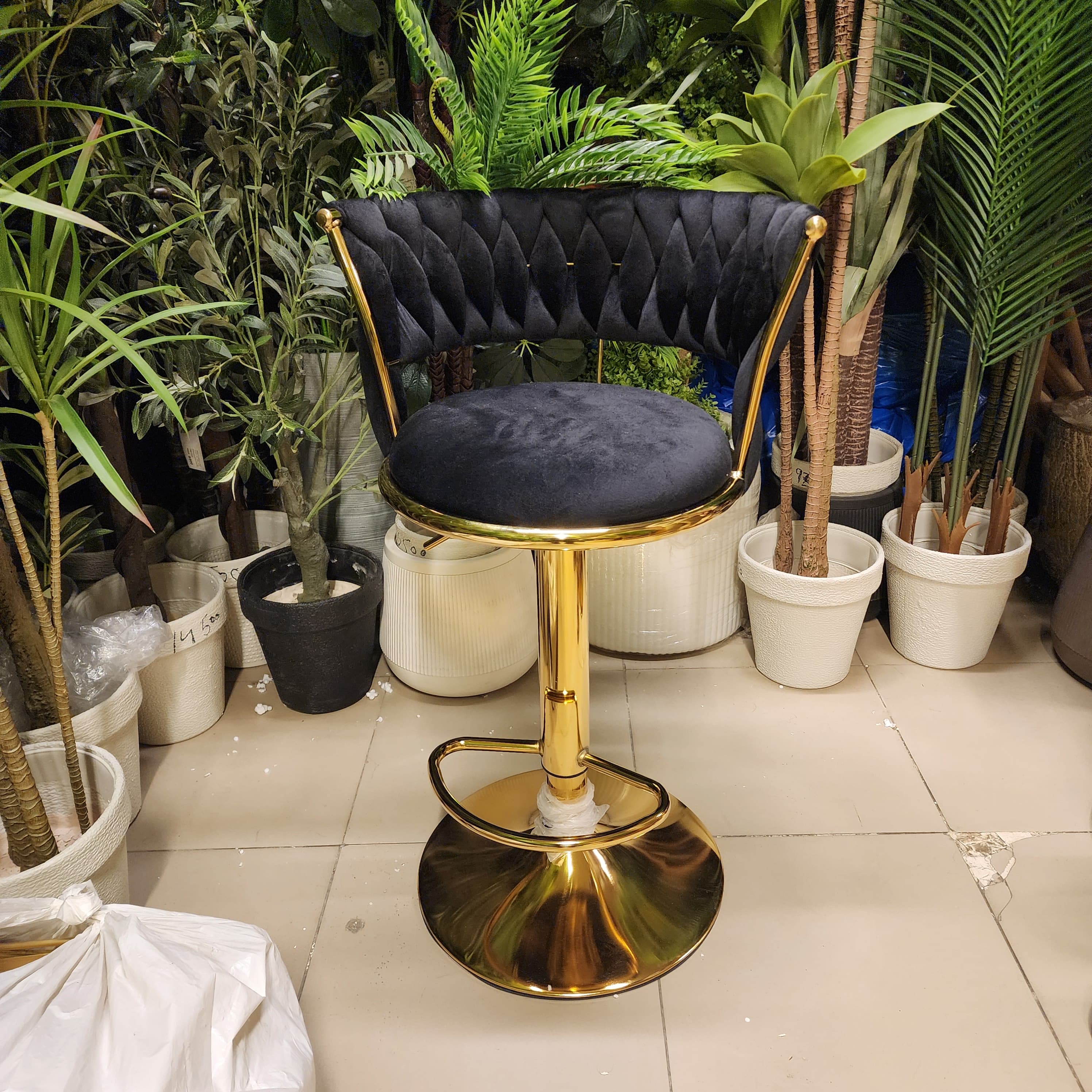 adjustable woven velvet swivel bar stool