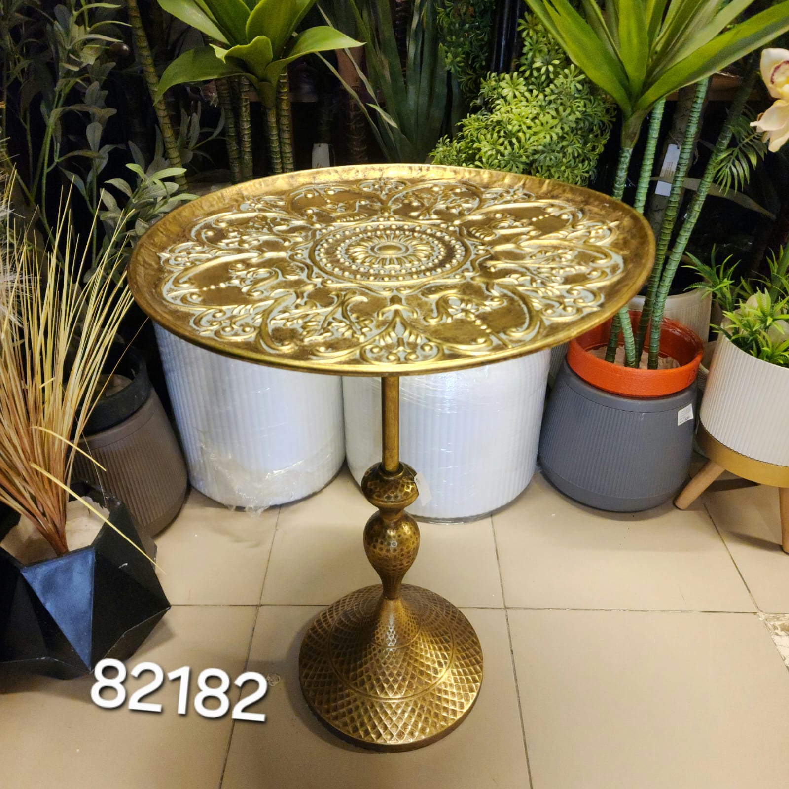 Moroccan Brass Pedestal Side Table