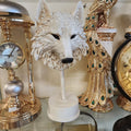 Faux-Textured Wolf Head Bust on a pedestal stand
