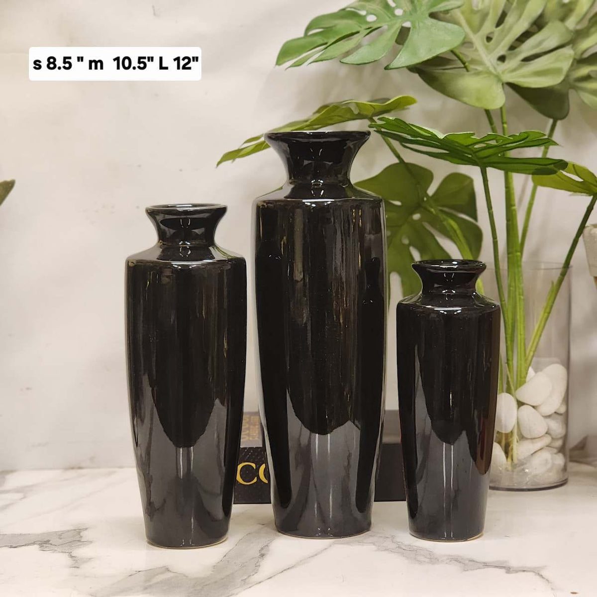 Black Ceramic Bottle Vases Set