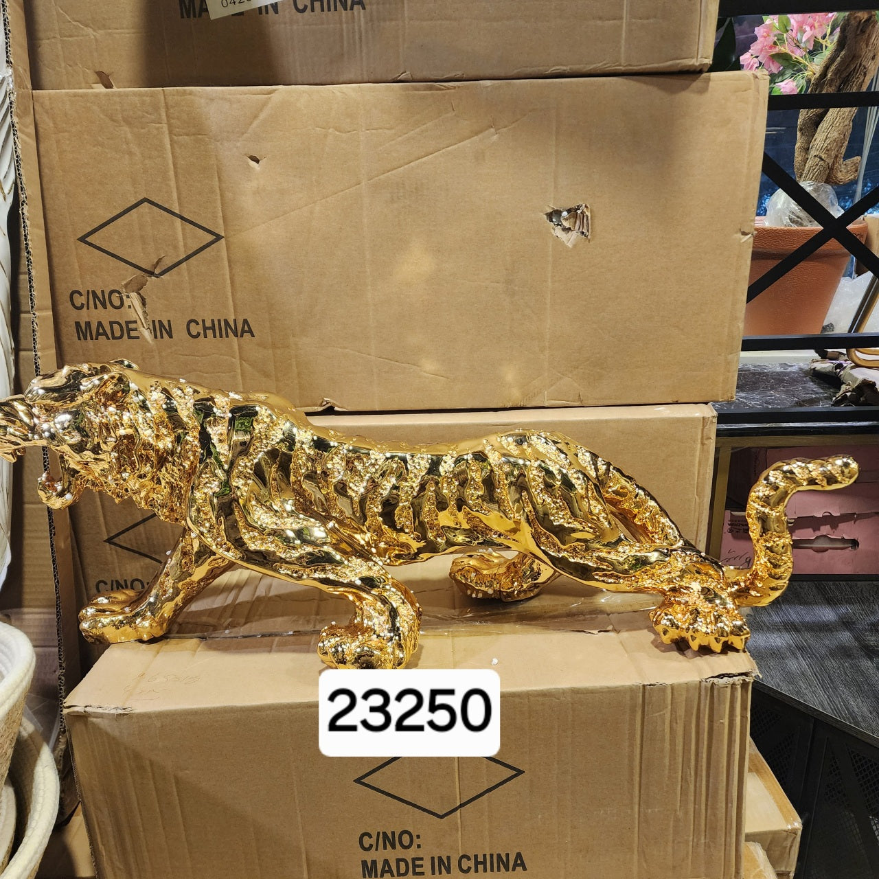Gold Chrome Tiger Sculpture