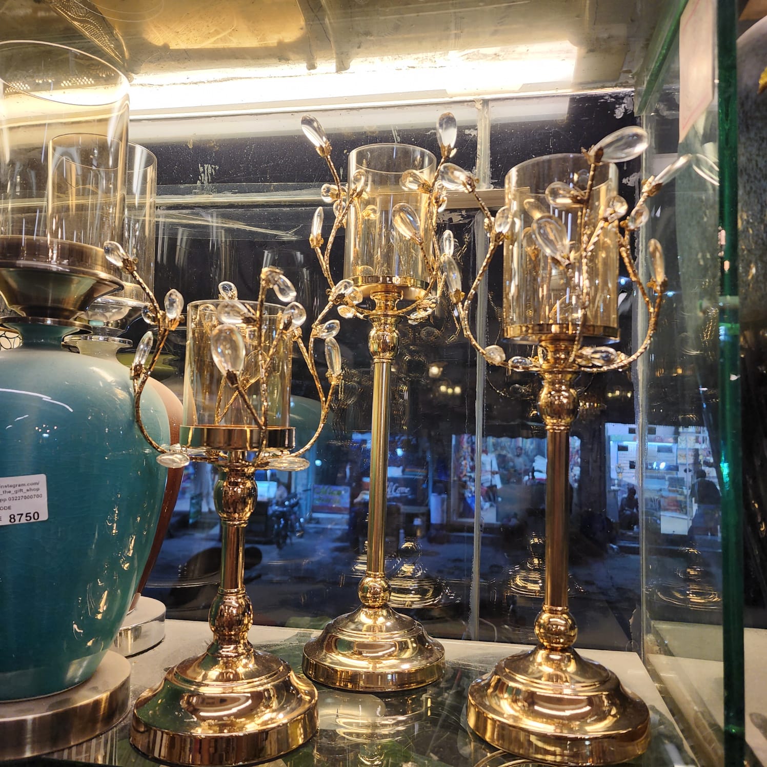 Ornate Gold and Crystal Pillar Candle Stands