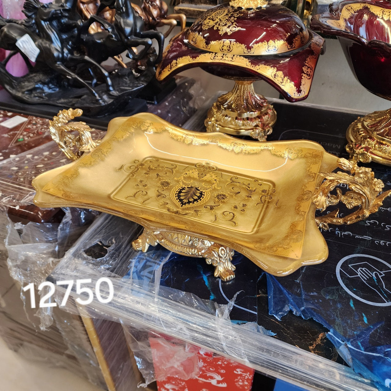 Gold Baroque-Style Footed Serving Tray