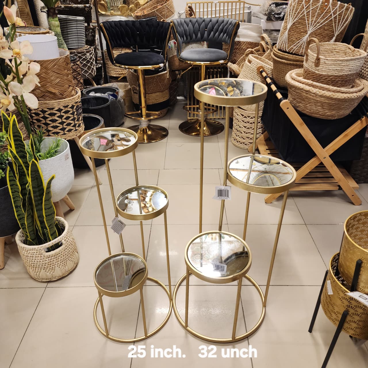 multi-tiered gold metal display stand
