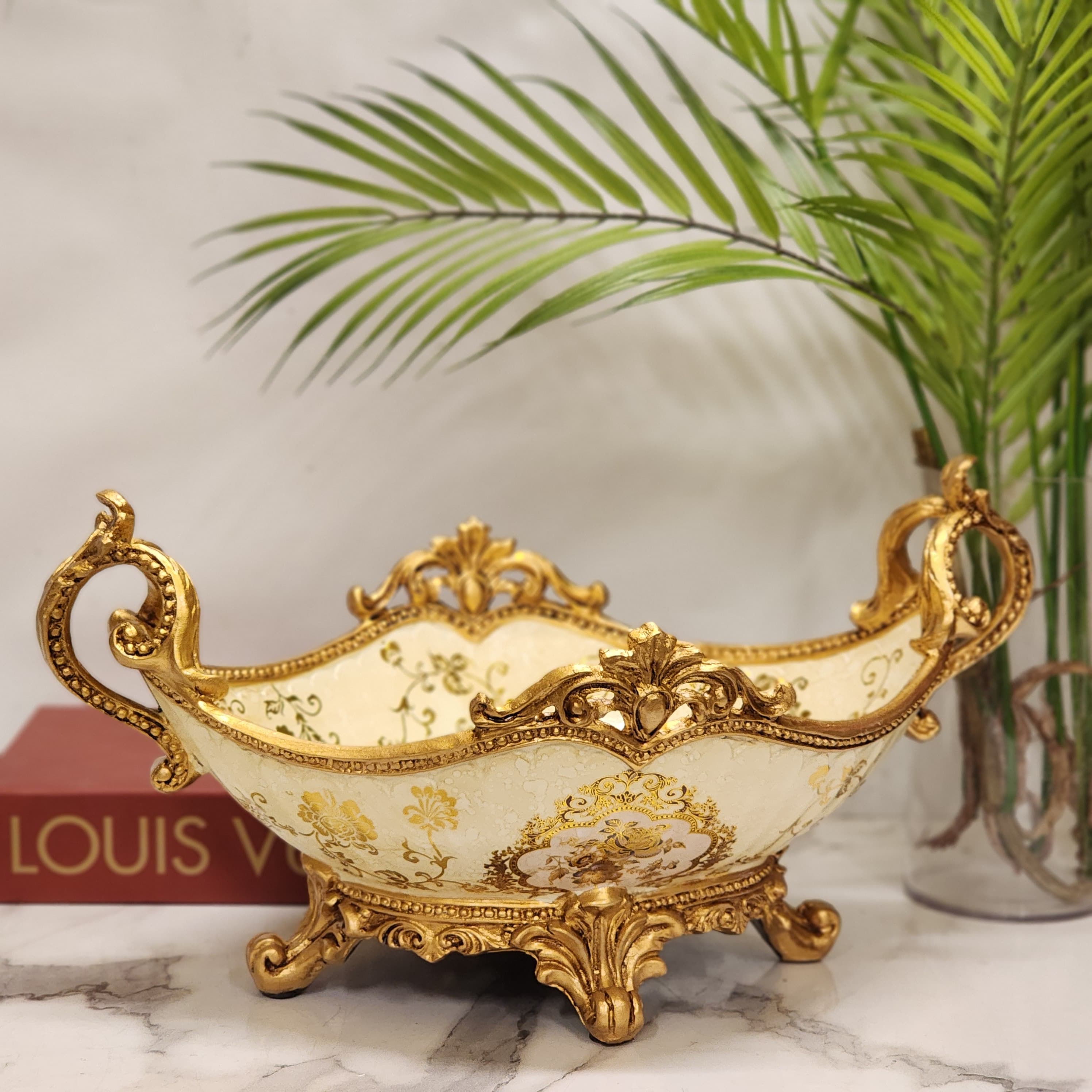 ornate baroque-style footed ceramic/porcelain centerpiece bowl