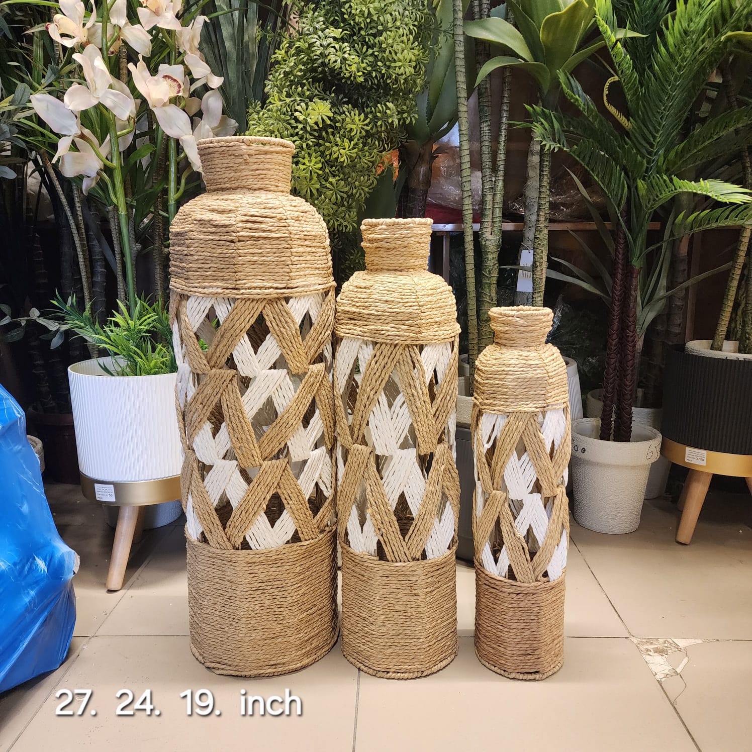 Woven Rattan Tall Floor Vases