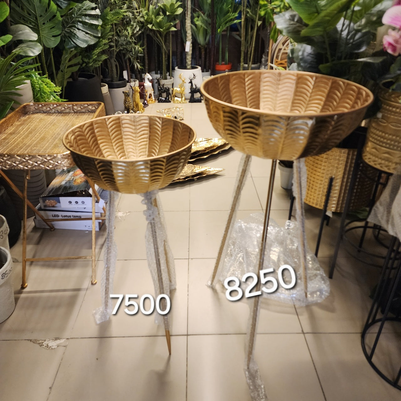 Gold Hammered Metal Pedestal Planters