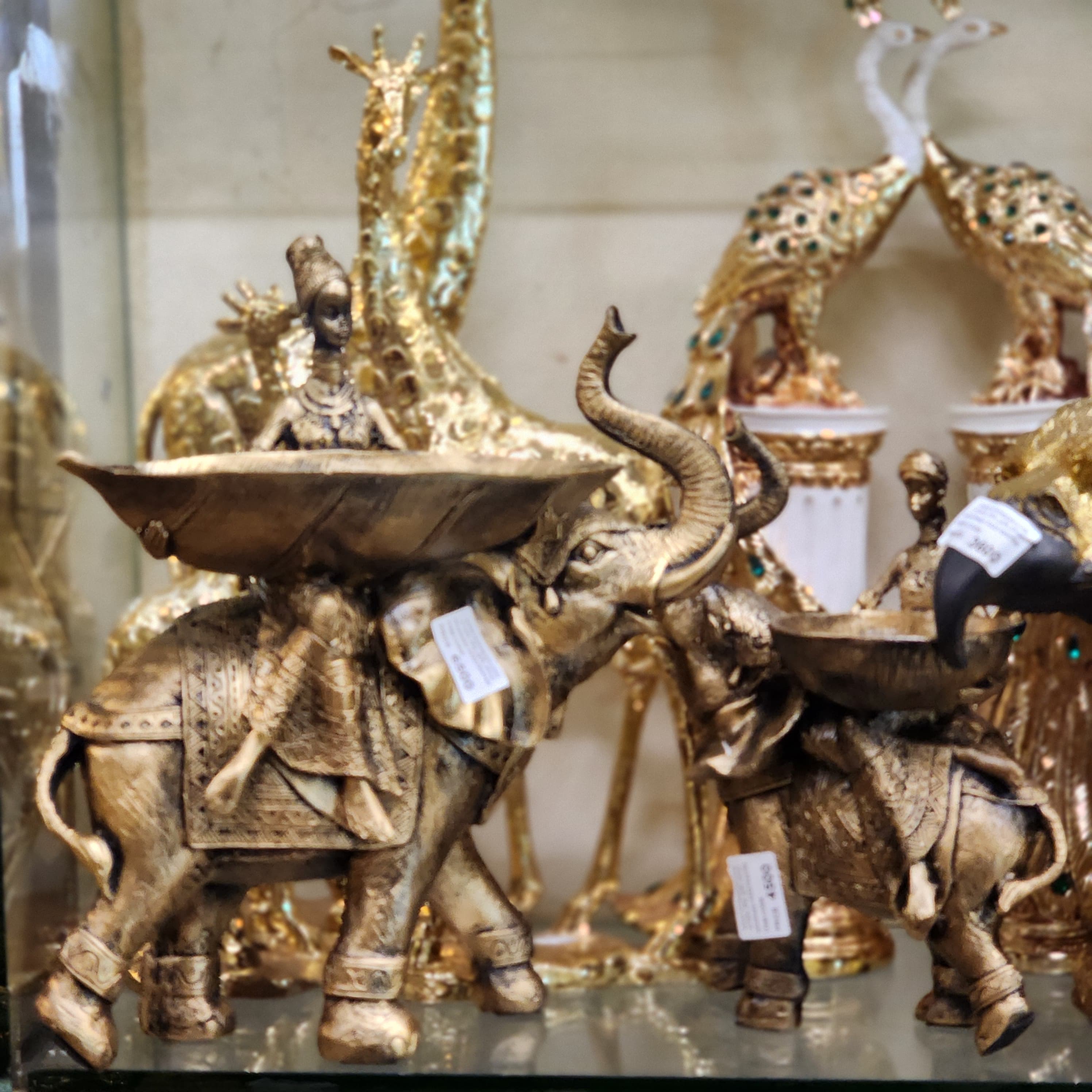 Antique Brass Finish Elephant Tray Figurine