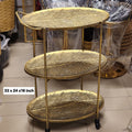 Gold Leaf Embossed 3-Tier Rolling Bar Cart / Serving Trolley