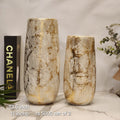 Cross-Hatch Textured Gold and White Vases
