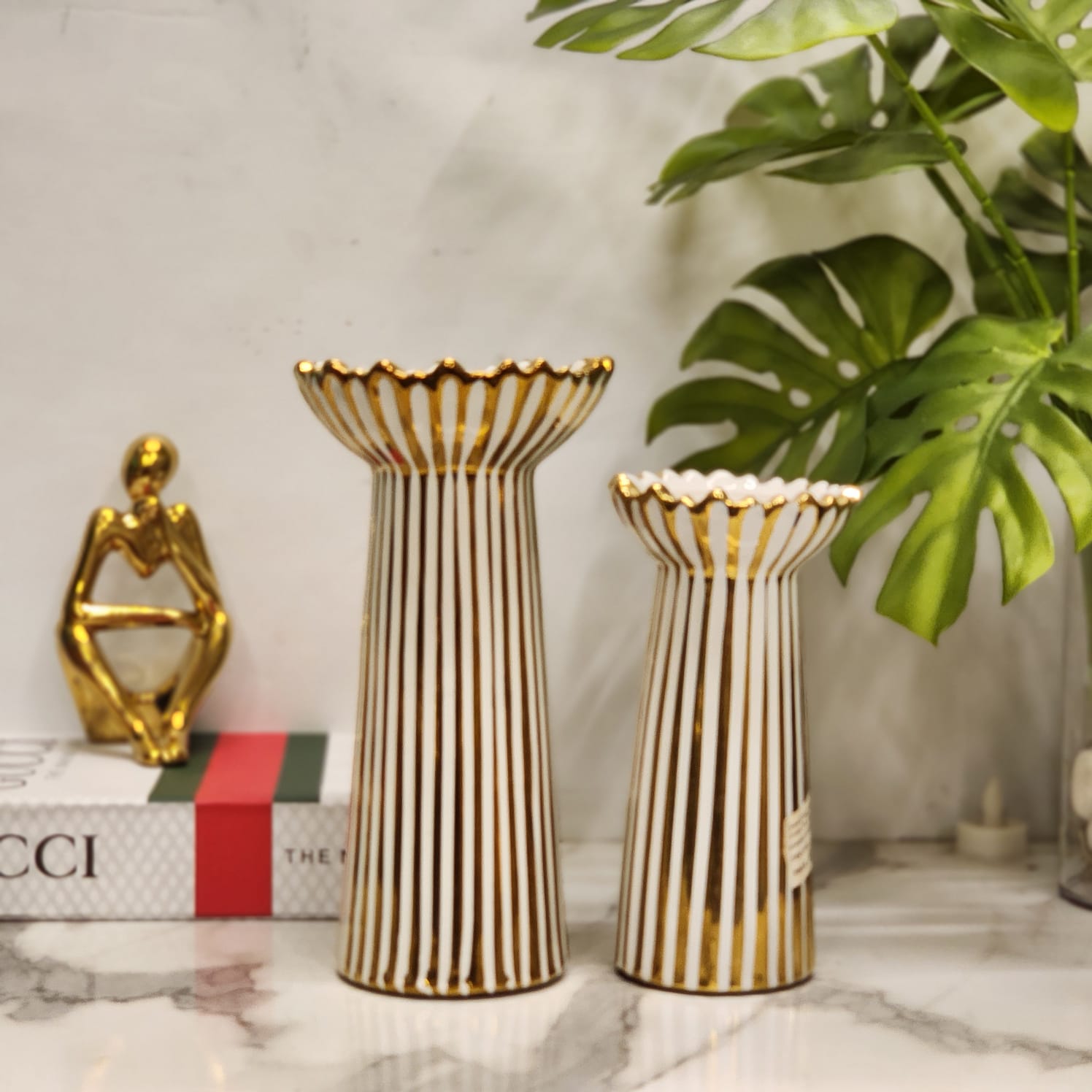 Gold Scalloped Rim Candle Set