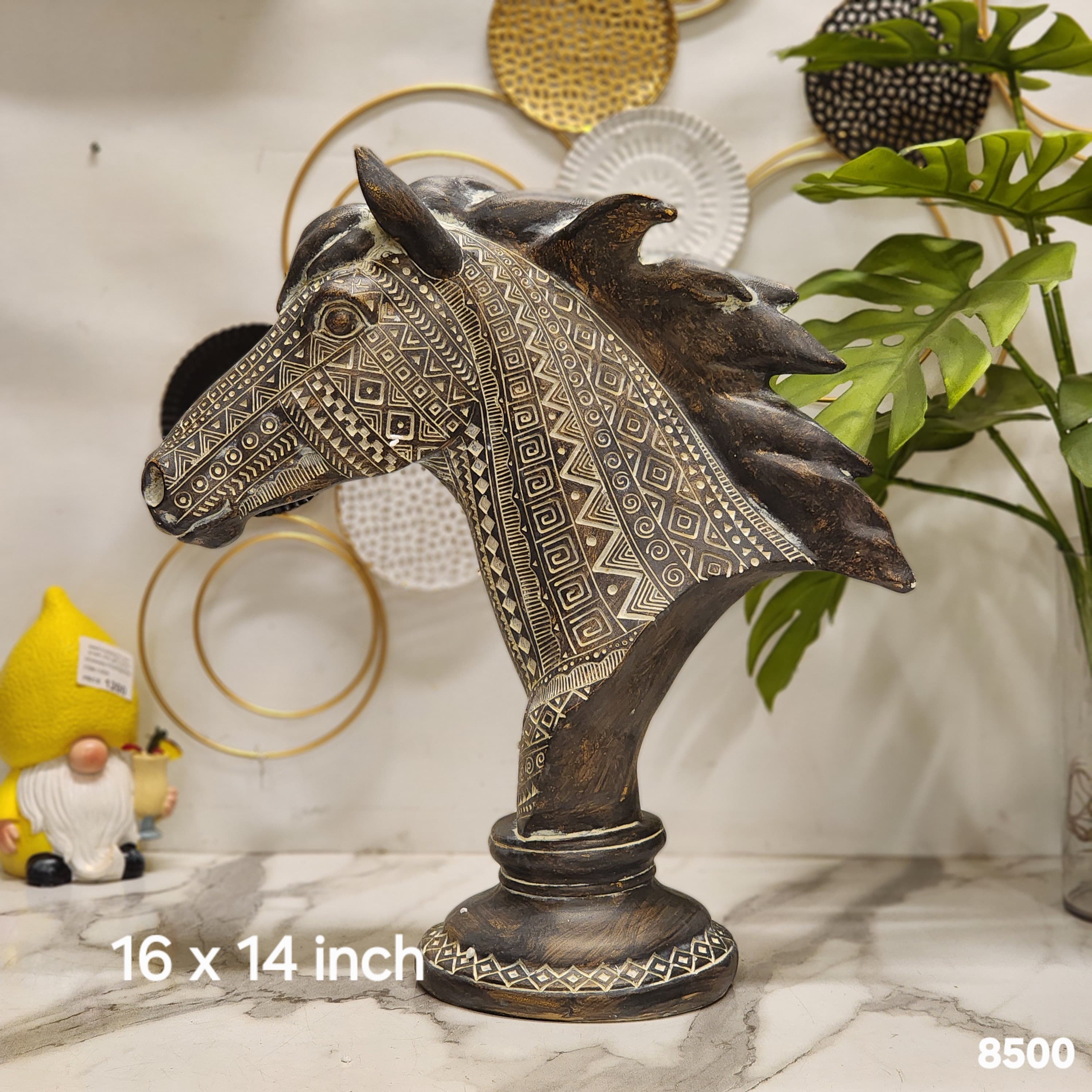 tribal pattern decorative horse head bust sculpture