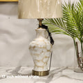 marbled ceramic table lamp with brass accents