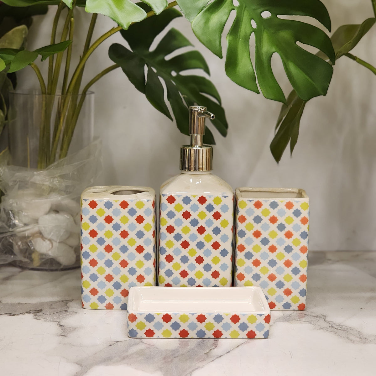 printed ceramic bathroom accessory set